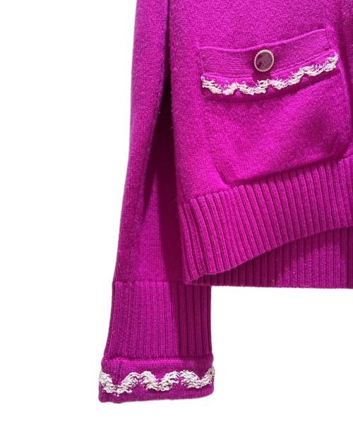 CHANEL（シャネル）CHANEL (シャネル) P70 Coco Mark Button Cardigan ココマーク レーストリム ニットカーディガン パープル サイズ:34の古着・服飾アイテム