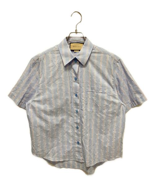 GUCCI（グッチ）GUCCI (グッチ)  Double G flower striped cotton/ダブルGシャツ スカイブルー サイズ:36の古着・服飾アイテム