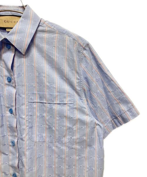 GUCCI（グッチ）GUCCI (グッチ)  Double G flower striped cotton/ダブルGシャツ スカイブルー サイズ:36の古着・服飾アイテム