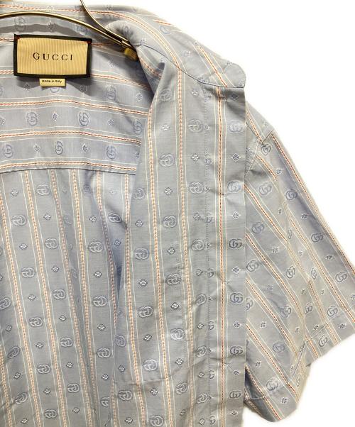 GUCCI（グッチ）GUCCI (グッチ)  Double G flower striped cotton/ダブルGシャツ スカイブルー サイズ:36の古着・服飾アイテム
