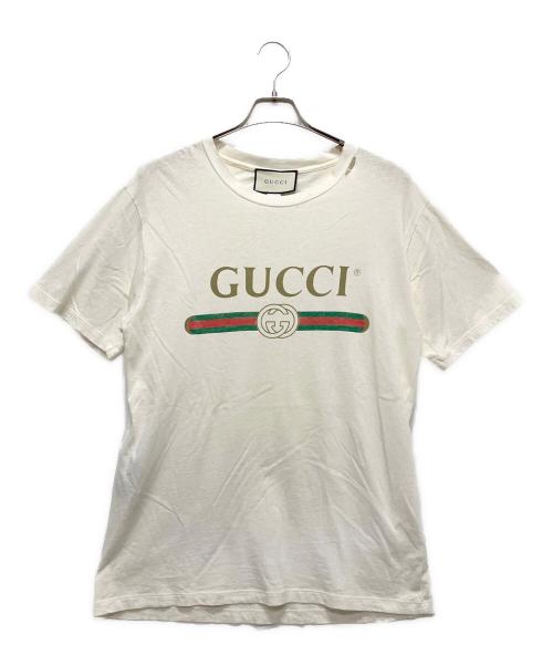 GUCCI（グッチ）GUCCI (グッチ) ヴィンテージ加工ロゴTシャツ アイボリー サイズ:XSの古着・服飾アイテム