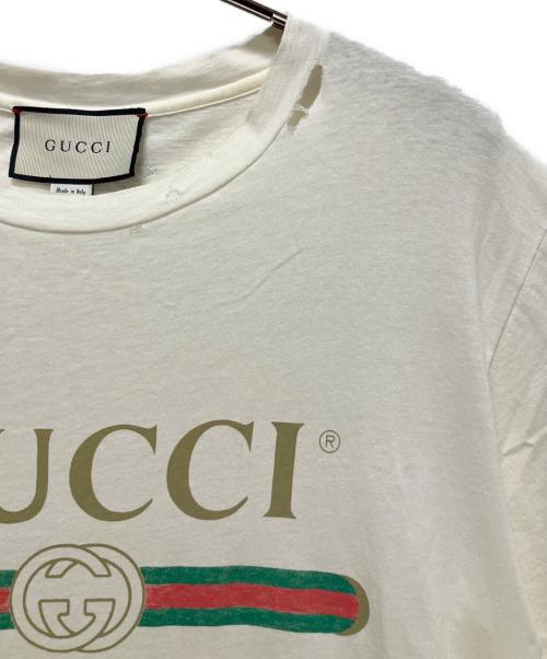 GUCCI（グッチ）GUCCI (グッチ) ヴィンテージ加工ロゴTシャツ アイボリー サイズ:XSの古着・服飾アイテム