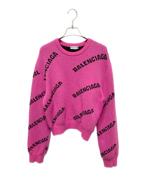 BALENCIAGA（バレンシアガ）BALENCIAGA (バレンシアガ) BALENCIAGAロゴ ジャガードニット ショッキングピンク サイズ:36の古着・服飾アイテム