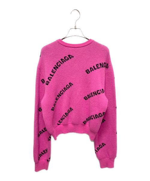 BALENCIAGA（バレンシアガ）BALENCIAGA (バレンシアガ) BALENCIAGAロゴ ジャガードニット ショッキングピンク サイズ:36の古着・服飾アイテム