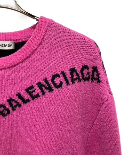 BALENCIAGA（バレンシアガ）BALENCIAGA (バレンシアガ) BALENCIAGAロゴ ジャガードニット ショッキングピンク サイズ:36の古着・服飾アイテム
