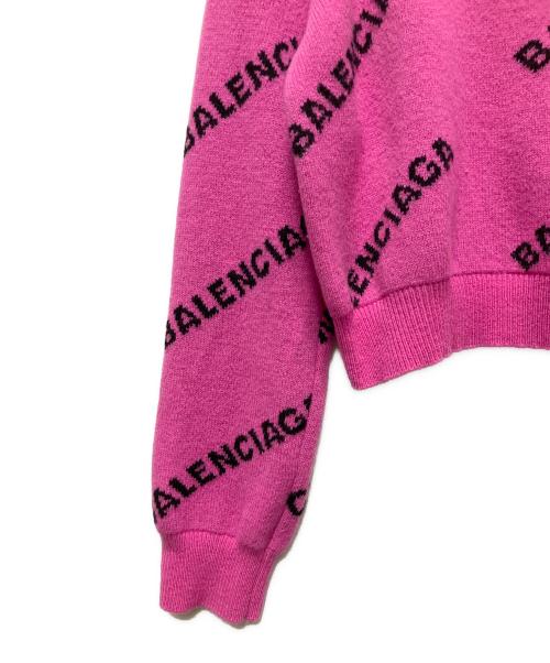 BALENCIAGA（バレンシアガ）BALENCIAGA (バレンシアガ) BALENCIAGAロゴ ジャガードニット ショッキングピンク サイズ:36の古着・服飾アイテム