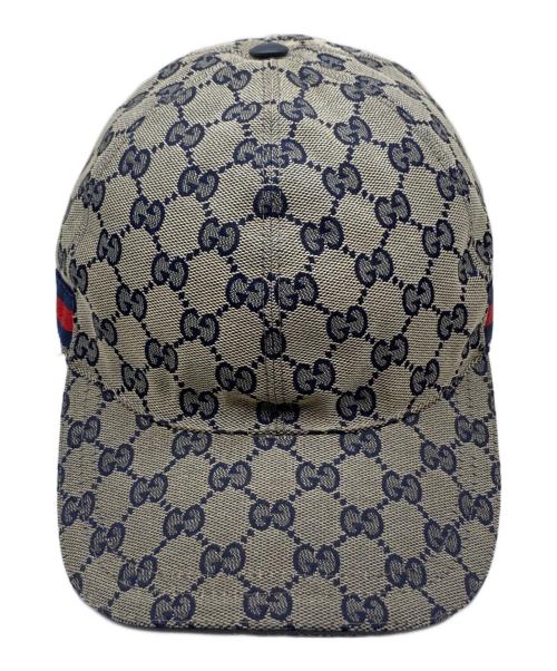 GUCCI（グッチ）GUCCI (グッチ) GGロゴキャップ ベージュ×ネイビー サイズ:Lの古着・服飾アイテム
