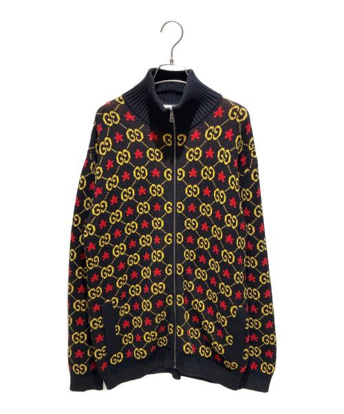 GUCCI（グッチ）GUCCI (グッチ) GGスタージャガードジップニットジャケット ブラック×イエロー サイズ:Sの古着・服飾アイテム
