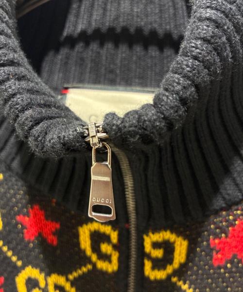 GUCCI（グッチ）GUCCI (グッチ) GGスタージャガードジップニットジャケット ブラック×イエロー サイズ:Sの古着・服飾アイテム
