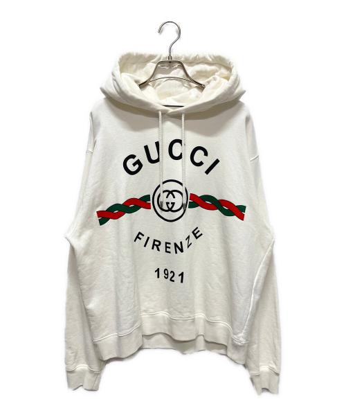 GUCCI（グッチ）GUCCI (グッチ) 24AW FIRENZE 1921 Hooded Sweat Shirt/グッチ フィレンツェ 1921 フーデッドスウェットシャツ ホワイト サイズ:Sの古着・服飾アイテム