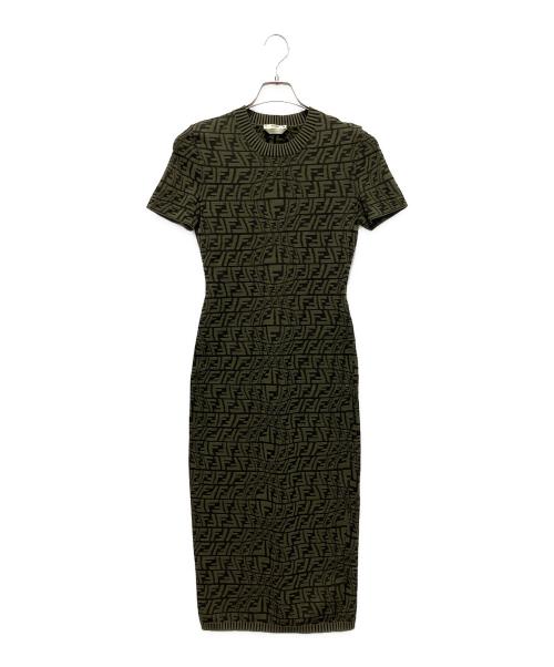 FENDI（フェンディ）FENDI (フェンディ) ズッカ柄ニットワンピース カーキ サイズ:40の古着・服飾アイテム