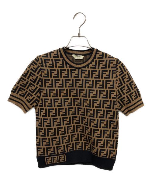 FENDI（フェンディ）FENDI (フェンディ) ズッカ柄半袖ニット ブラウン サイズ:36の古着・服飾アイテム