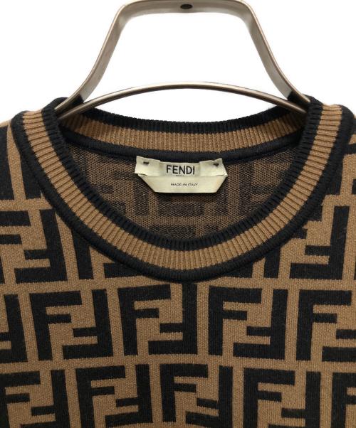 FENDI（フェンディ）FENDI (フェンディ) ズッカ柄半袖ニット ブラウン サイズ:36の古着・服飾アイテム