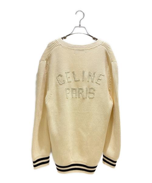 CELINE（セリーヌ）CELINE (セリーヌ) ロゴワッペンVネックカーディガン アイボリー サイズ:Sの古着・服飾アイテム