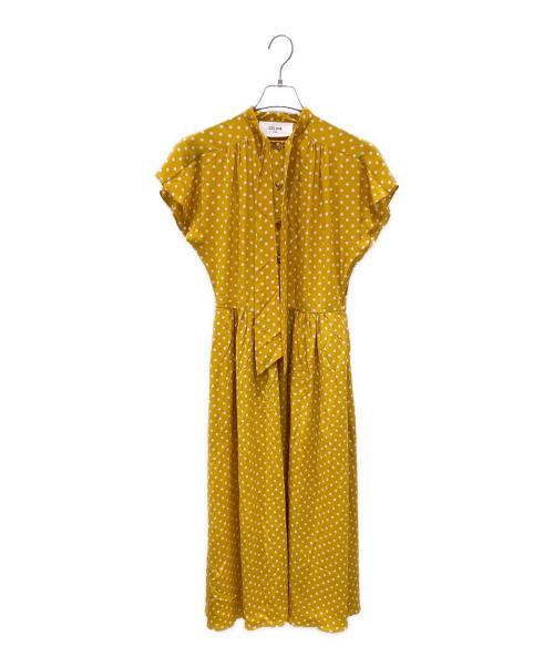 CELINE（セリーヌ）CELINE (セリーヌ) ラヴァリエール ドットシルクワンピース イエロー サイズ:34の古着・服飾アイテム
