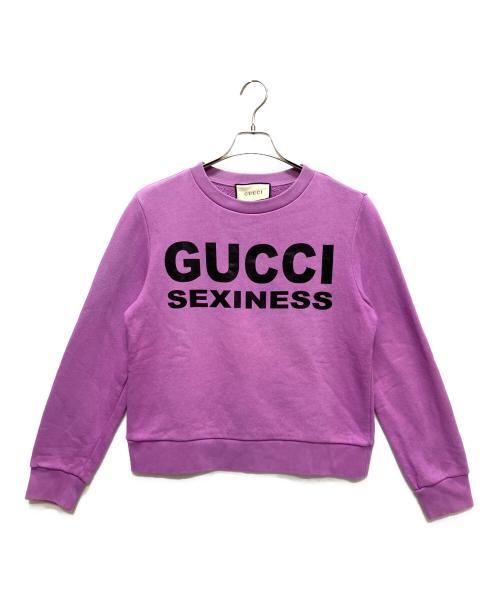 GUCCI（グッチ）GUCCI (グッチ) Gucci sexiness print sweatshirt/ロゴスウェット パープル サイズ:Sの古着・服飾アイテム