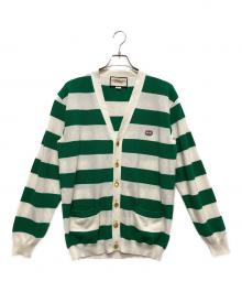 GUCCI（グッチ）の古着「Striped cotton V-neck cardigan/ボーダーVネックニットカーディガン」｜ホワイト×グリーン