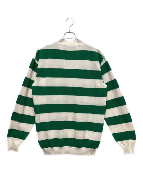 GUCCI（グッチ）GUCCI (グッチ) Striped cotton V-neck cardigan/ボーダーVネックニットカーディガン ホワイト×グリーン サイズ:Mの古着・服飾アイテム