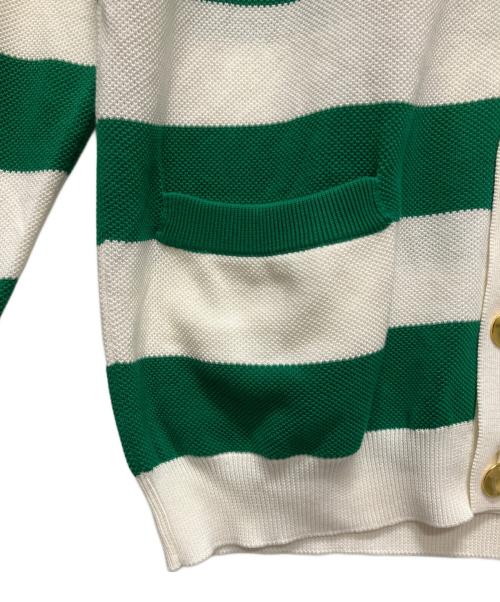 GUCCI（グッチ）GUCCI (グッチ) Striped cotton V-neck cardigan/ボーダーVネックニットカーディガン ホワイト×グリーン サイズ:Mの古着・服飾アイテム