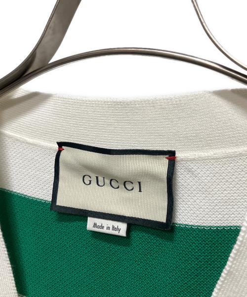 GUCCI（グッチ）GUCCI (グッチ) Striped cotton V-neck cardigan/ボーダーVネックニットカーディガン ホワイト×グリーン サイズ:Mの古着・服飾アイテム