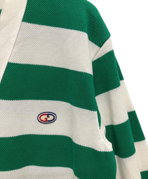 GUCCI（グッチ）GUCCI (グッチ) Striped cotton V-neck cardigan/ボーダーVネックニットカーディガン ホワイト×グリーン サイズ:Mの古着・服飾アイテム