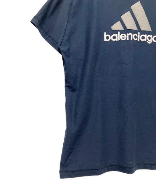 BALENCIAGA（バレンシアガ）BALENCIAGA (バレンシアガ) adidas (アディダス) ロゴ刺繍インサイドアウトTシャツ ネイビー サイズ:2の古着・服飾アイテム