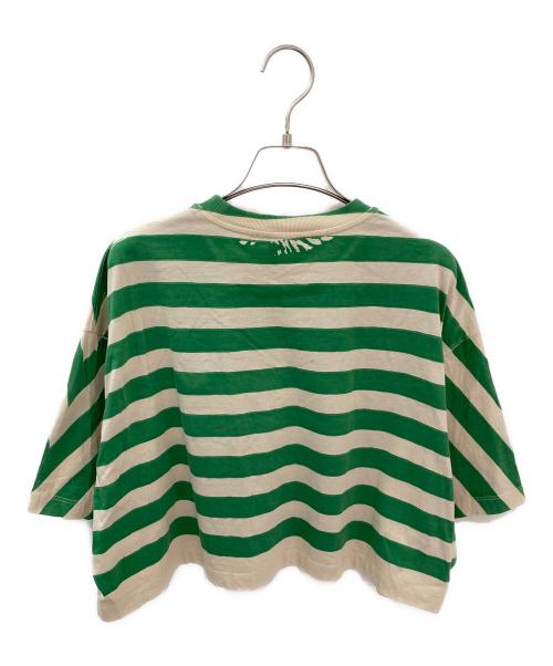 PRADA（プラダ）PRADA (プラダ) ロゴボーダーカットソー グリーン×ベージュ サイズ:Sの古着・服飾アイテム