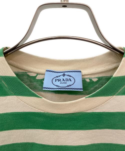PRADA（プラダ）PRADA (プラダ) ロゴボーダーカットソー グリーン×ベージュ サイズ:Sの古着・服飾アイテム