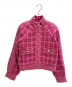 CHANELシャネル）の古着「ハイネックツイードジップジャケット　P62346V47894」｜ショッキングピンク