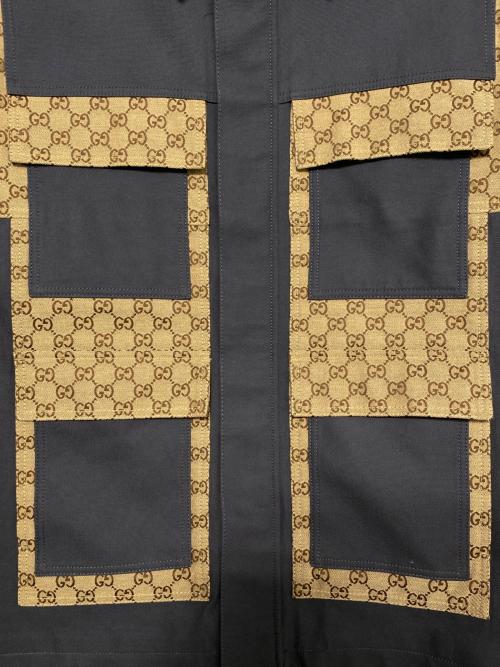 GUCCI（グッチ）GUCCI (グッチ) Cotton Canvas and GG Supreme Jacket 'Dark Grey' ベージュ×ネイビー サイズ:48の古着・服飾アイテム