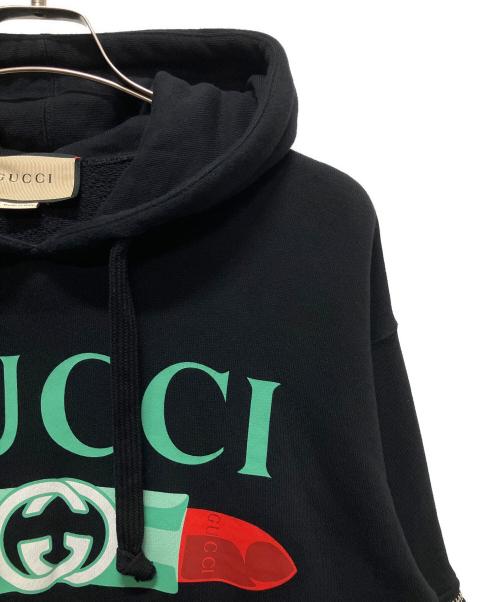 GUCCI（グッチ）GUCCI (グッチ) Gucci Printed hoodie/ジップスリーブロゴパーカー ブラック サイズ:Sの古着・服飾アイテム