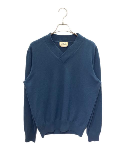 HERMES（エルメス）HERMES (エルメス) カシミヤVネックニット ブルー サイズ:Ｓの古着・服飾アイテム