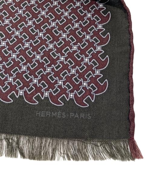 HERMES（エルメス）HERMES (エルメス) シルクウールストール ブラウン×グレーの古着・服飾アイテム