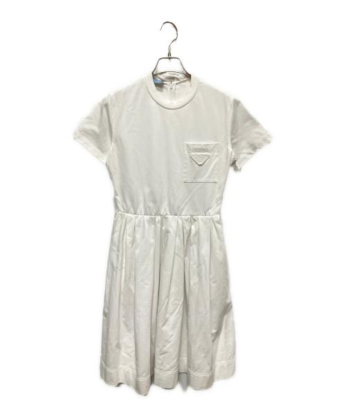 PRADA（プラダ）PRADA (プラダ) Emblem Pocket Dress/エンブレムポケットワンピース ホワイト サイズ:40の古着・服飾アイテム