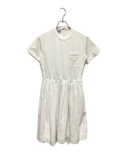 PRADA（プラダ）PRADA (プラダ) Emblem Pocket Dress/エンブレムポケットワンピース ホワイト サイズ:40の古着・服飾アイテム