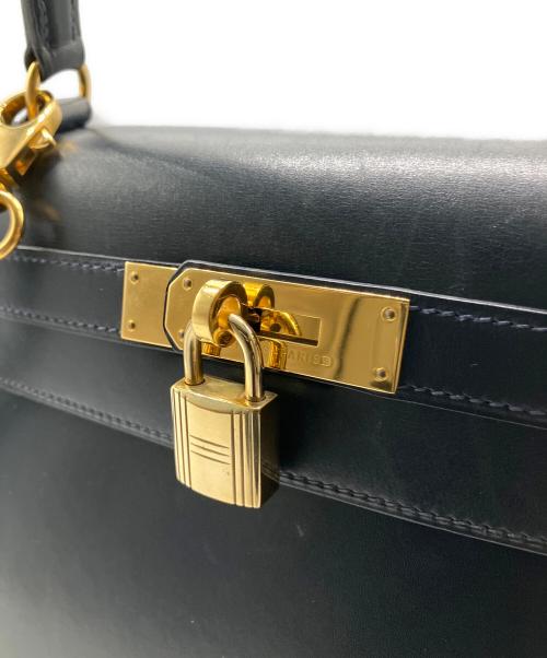 HERMES（エルメス）HERMES (エルメス) ケリー28 外縫い/ボックスカーフ/ネイビー/ゴールド金具/〇X:1994年製 ネイビー系 サイズ:28の古着・服飾アイテム