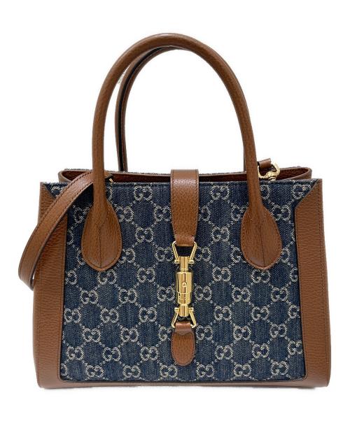 GUCCI（グッチ）GUCCI (グッチ) ピストン クロージャー付き ミディアム トートバッグ ネイビー サイズ:ミディアムの古着・服飾アイテム