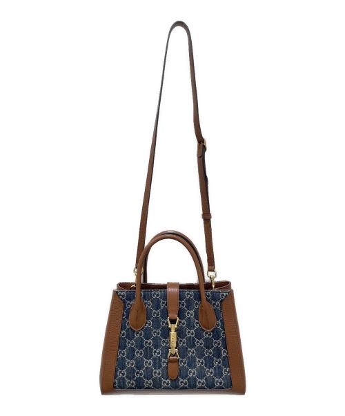 GUCCI（グッチ）GUCCI (グッチ) ピストン クロージャー付き ミディアム トートバッグ ネイビー サイズ:ミディアムの古着・服飾アイテム