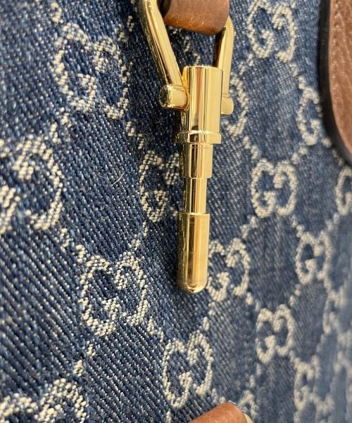 GUCCI（グッチ）GUCCI (グッチ) ピストン クロージャー付き ミディアム トートバッグ ネイビー サイズ:ミディアムの古着・服飾アイテム