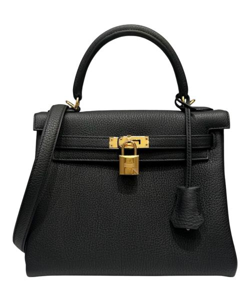 HERMES（エルメス）HERMES (エルメス) ケリー25 内縫い/ゴールド金具/トゴ/ブラック/W刻印 ブラック×ゴールド金具 サイズ:25の古着・服飾アイテム
