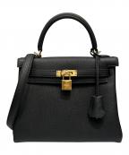 HERMESエルメス）の古着「ケリー25 内縫い/ゴールド金具/トゴ/ブラック/W刻印」｜ブラック×ゴールド金具