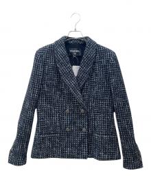 CHANEL（シャネル）の古着「P73 ココボタンツイードダブルジャケット」｜ブルー×ブラック