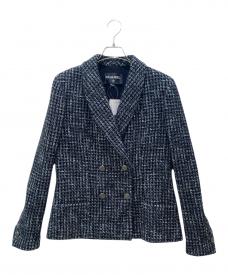 CHANELシャネル）の古着「P73 ココボタンツイードダブルジャケット」｜ブルー×ブラック