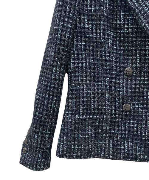 CHANEL（シャネル）CHANEL (シャネル) P73 ココボタンツイードダブルジャケット ブルー×ブラック サイズ:36の古着・服飾アイテム