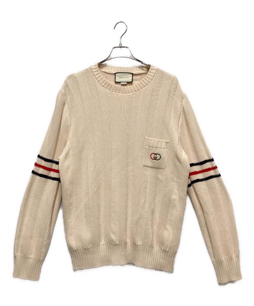 GUCCI（グッチ）GUCCI (グッチ) GGラインニット ベージュ サイズ:XLの古着・服飾アイテム