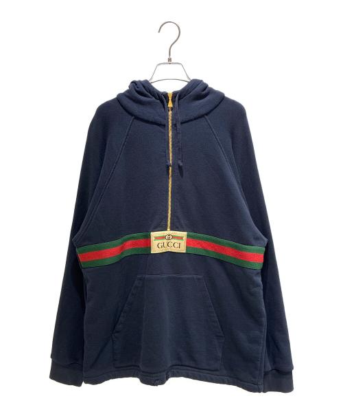 GUCCI（グッチ）GUCCI (グッチ) ヴィンテージロゴウェブストライプパーカー ネイビー サイズ:Sの古着・服飾アイテム