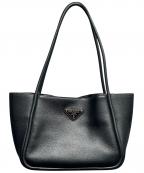 PRADAプラダ）の古着「トライアングルロゴソフトグレインレザーミニトートバッグ」｜ブラック