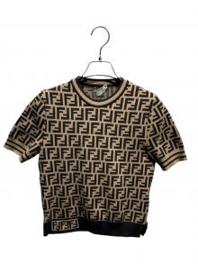 FENDI（フェンディ）の古着「FENDI ズッカ半袖ニット/総柄ニット/ズッカ柄/クルーネックニット/FZY702 A5QG」｜ブラウン