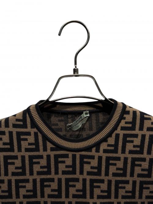 FENDI（フェンディ）FENDI (フェンディ) FENDI ズッカ半袖ニット/総柄ニット/ズッカ柄/クルーネックニット/FZY702 A5QG ブラウン サイズ:36の古着・服飾アイテム