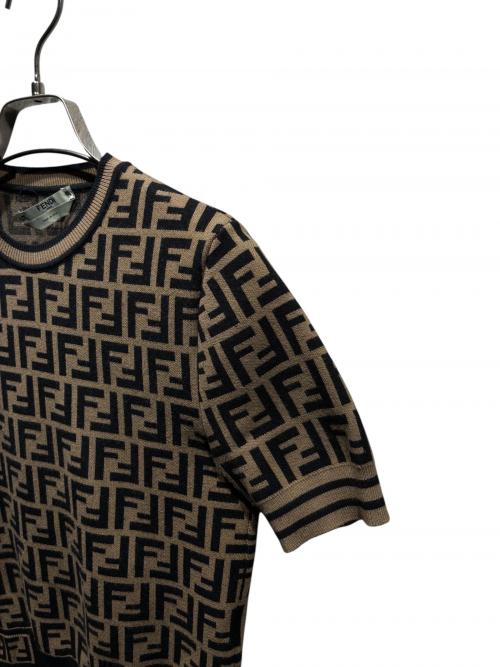 FENDI（フェンディ）FENDI (フェンディ) FENDI ズッカ半袖ニット/総柄ニット/ズッカ柄/クルーネックニット/FZY702 A5QG ブラウン サイズ:36の古着・服飾アイテム